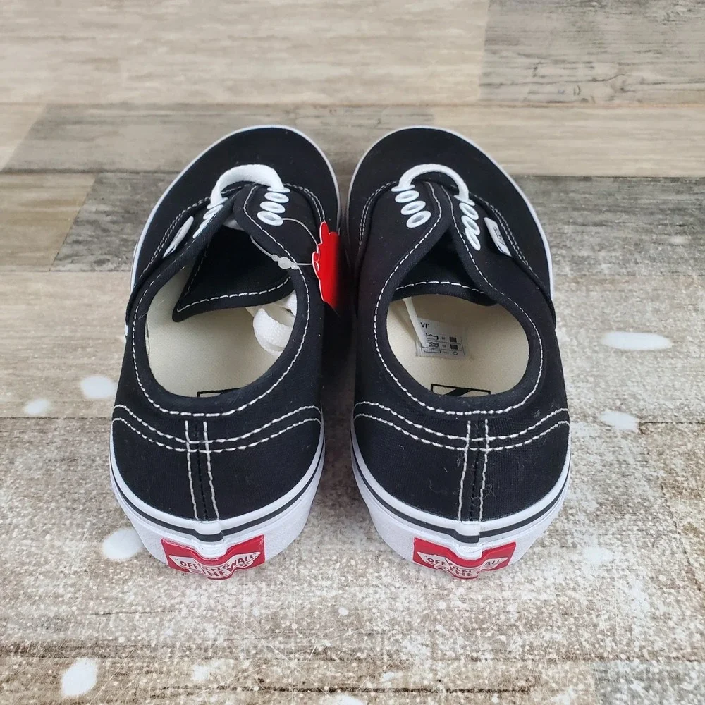 Vans Authentic Kids Shoes Sz 2 Skate Athletic Black White Canvas Lace Up Sneaker